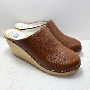 MAGUBA‎ Women's Brown Leather Wedge Mules Size 41